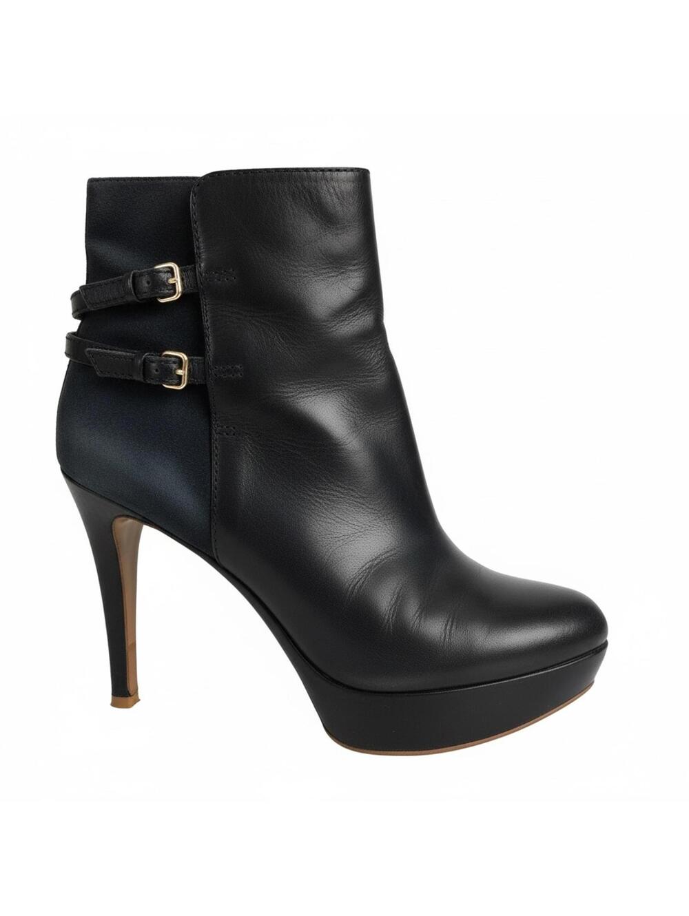 Zara navy leather suede platform ankle boots buckle heels size 8 - Picture 3 of 11